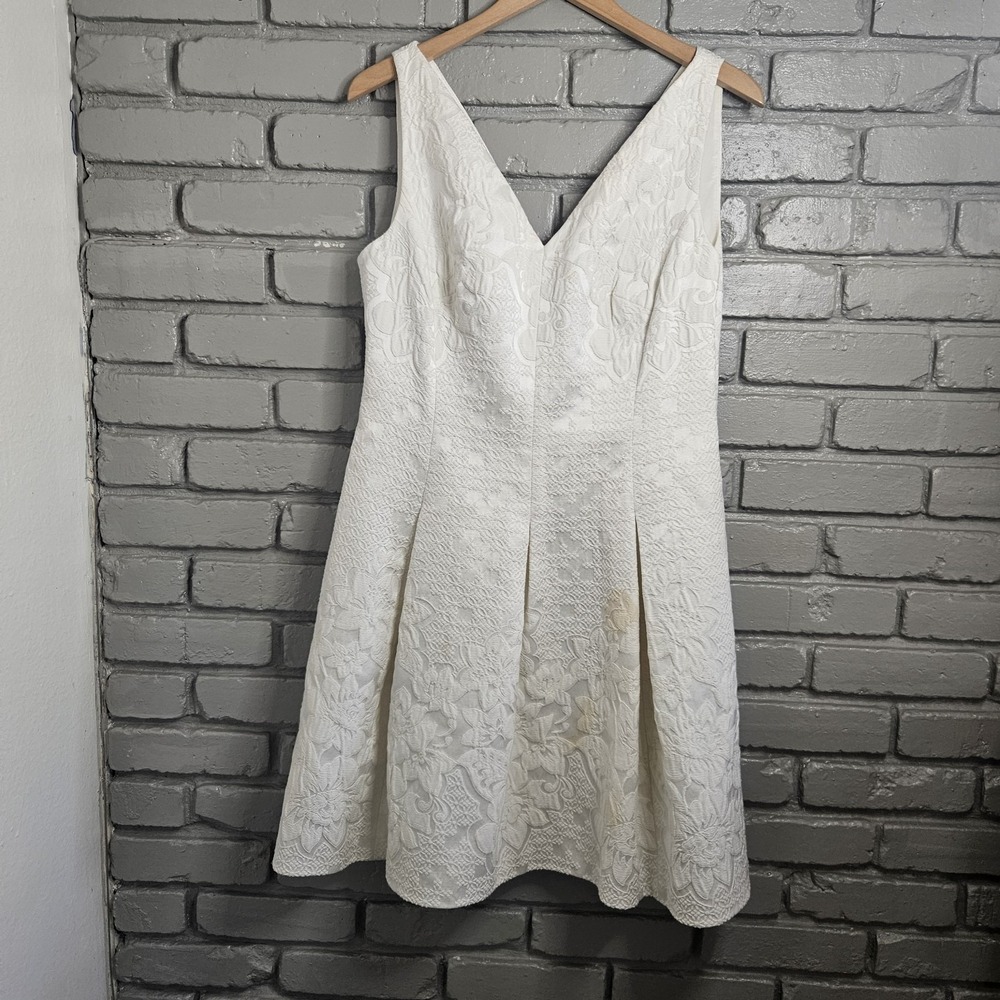 Karen Millen Dress 12 Ivory Floral Jacquard Fit And Flare Bridal Wedding READ